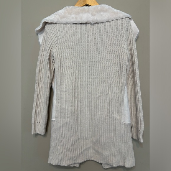 JOSEPH RIBKOFF NWT Open Knit Cardigan, Faux Fur Collar, Suede-Like - Picture 11 of 12